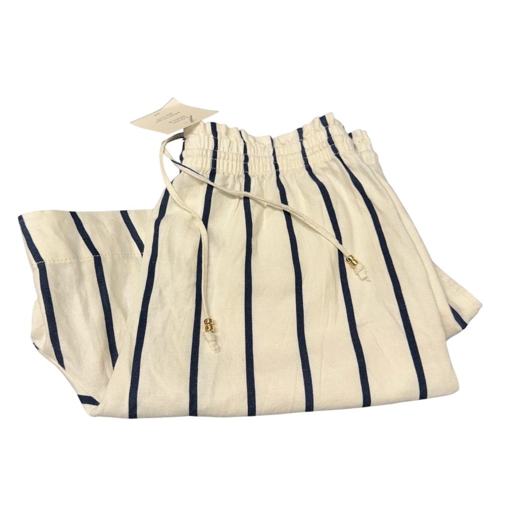 H&M Shorts Womens Small Linen Blend White Navy Blue Striped Coastal Resort NEW